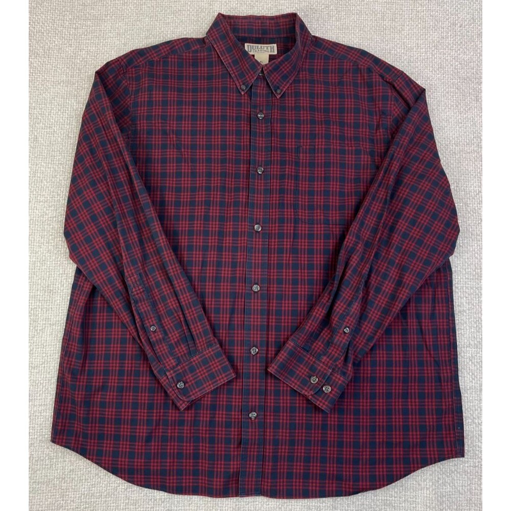 Duluth Trading Co. Wrinklefighter Shirt Mens XL Blue Red Plaid Long Sleeve 92105